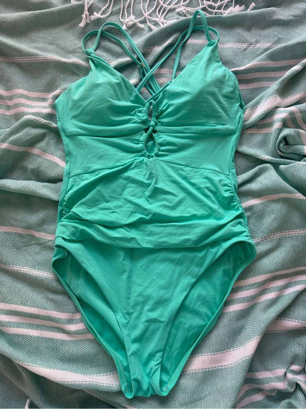 La Blanca Aqua Green One-Piece Swimsuit with Crisscross Straps
